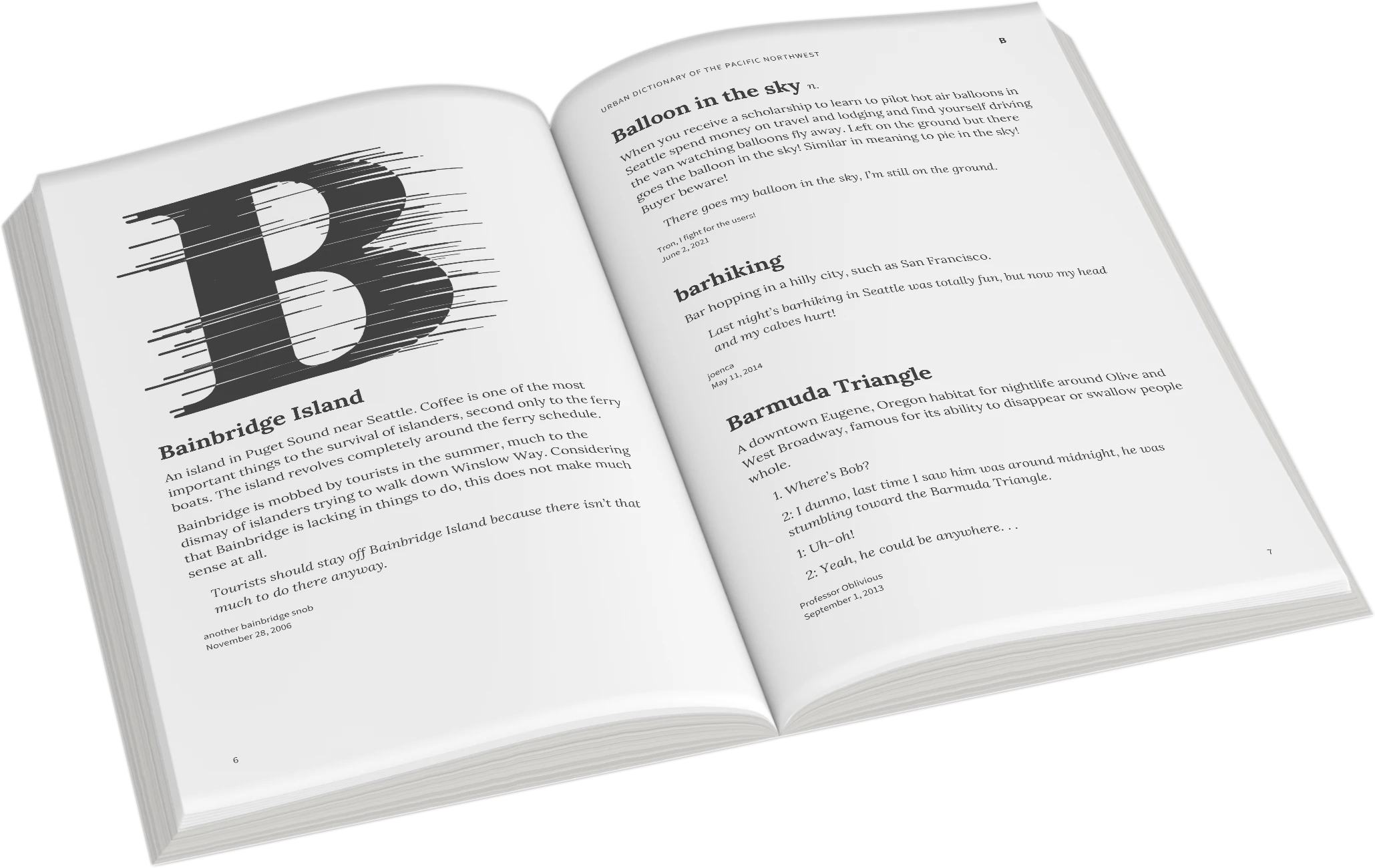 Urban Dictionary of the Pacific Northwest open at two facing pages