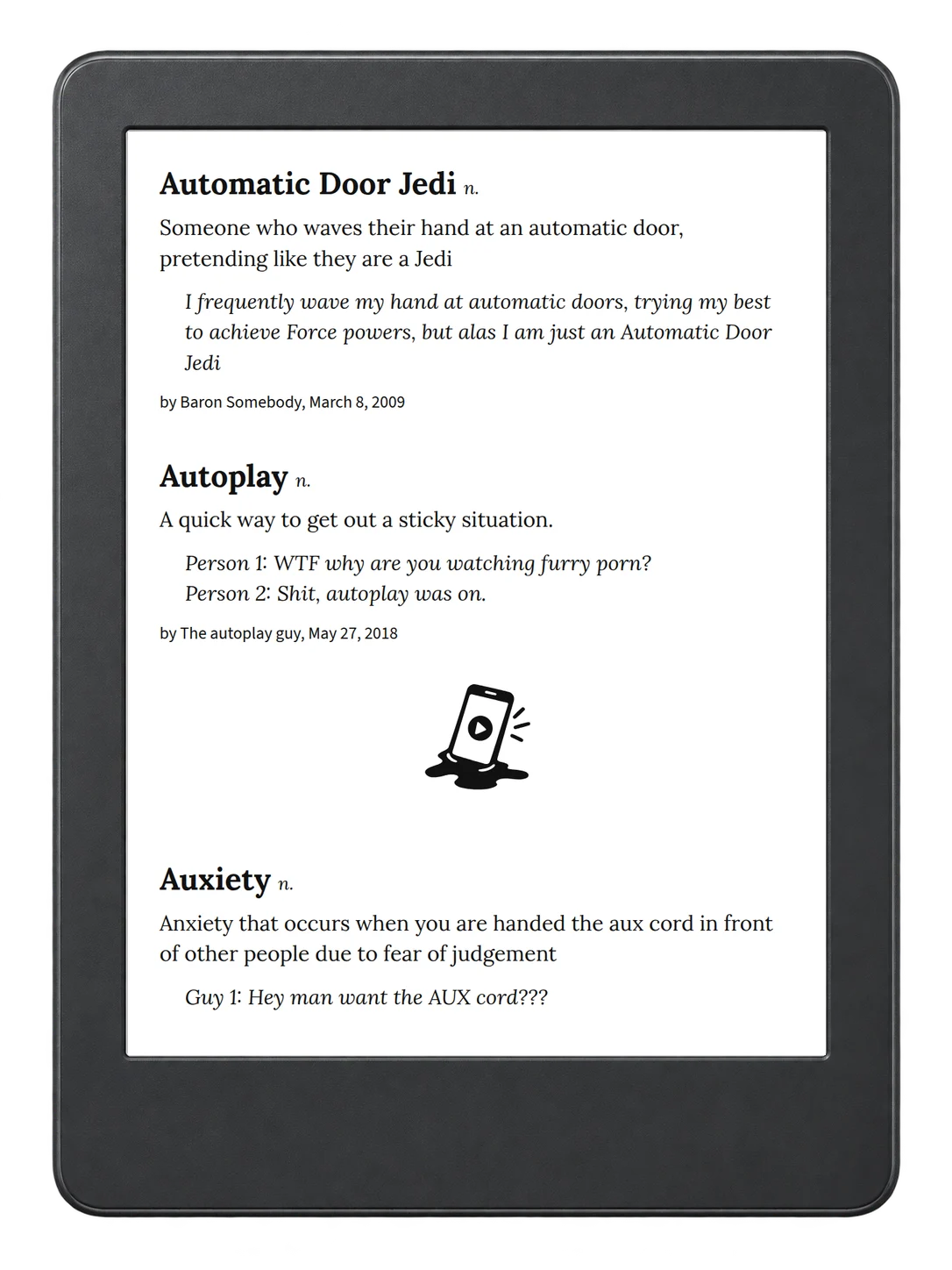 Selected passage from Urban Dictionary of Technology on an illustrative e-reader (device not included)