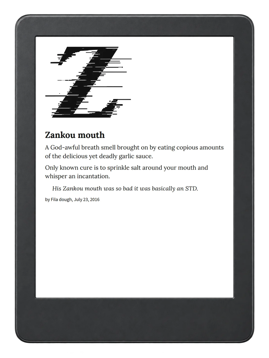 Selected passage from Urban Dictionary of Los Angeles on an illustrative e-reader (device not included)