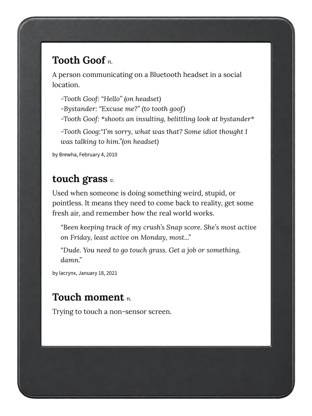 Selected passage from Urban Dictionary of Technology on an illustrative e-reader (device not included)