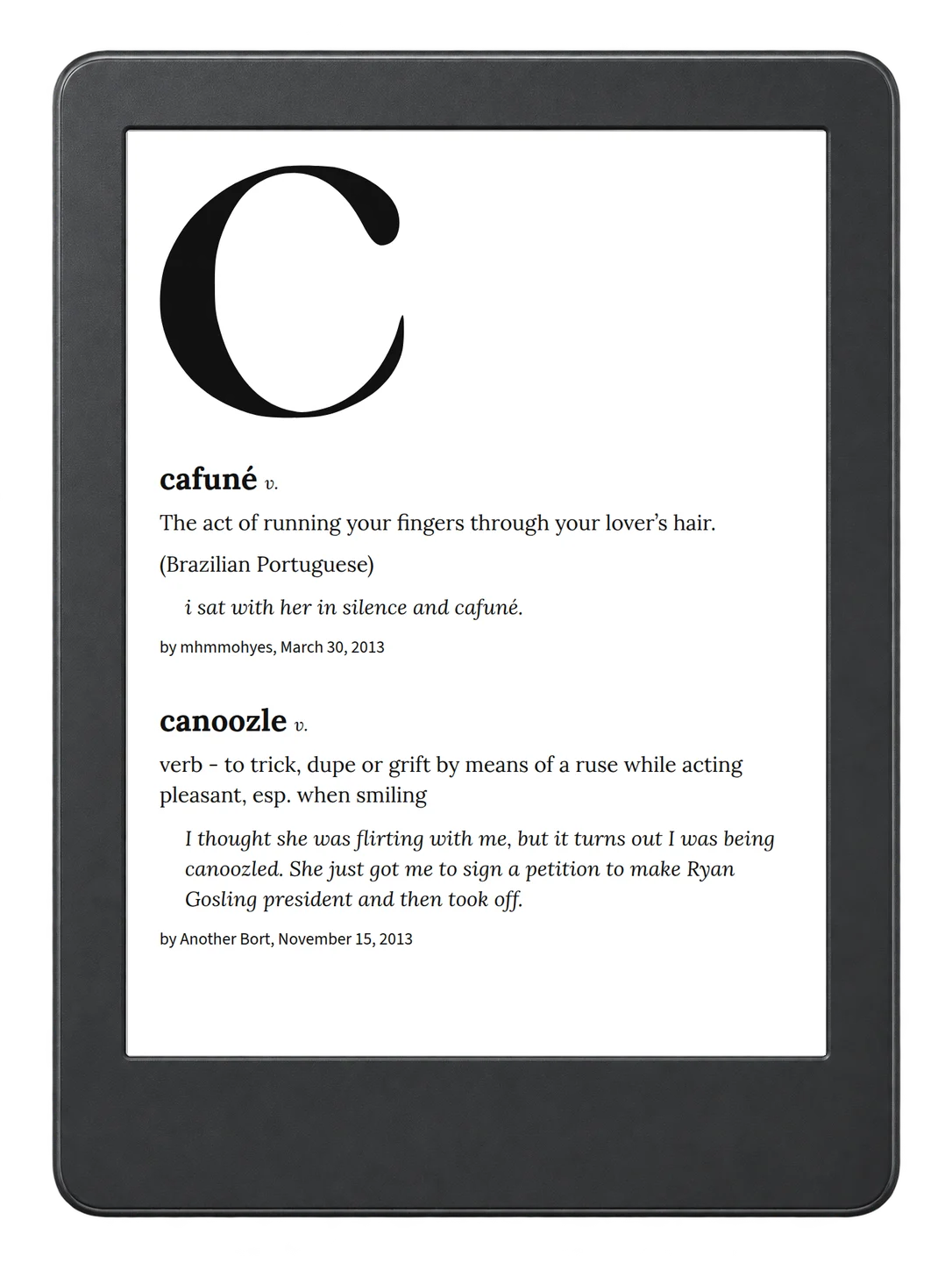 Selected passage from Urban Dictionary of Sex on an illustrative e-reader (device not included)