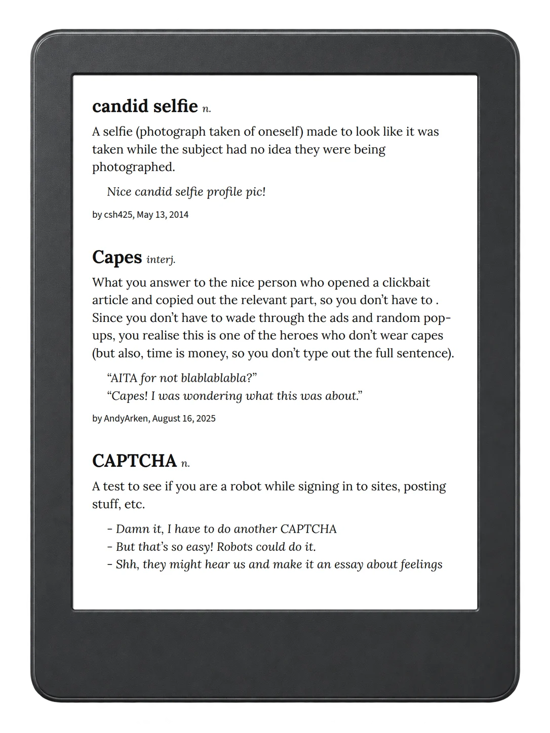 Selected passage from Urban Dictionary of Technology on an illustrative e-reader (device not included)