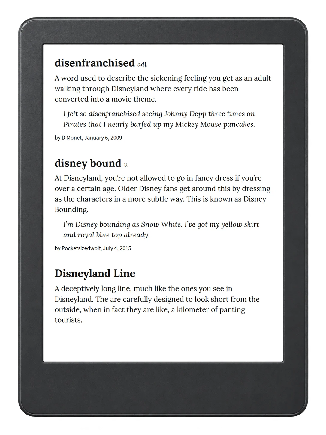 Selected passage from Urban Dictionary of Los Angeles on an illustrative e-reader (device not included)