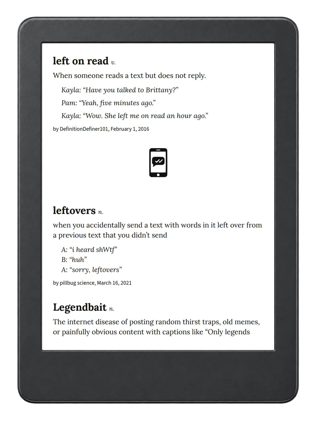 Selected passage from Urban Dictionary of Technology on an illustrative e-reader (device not included)