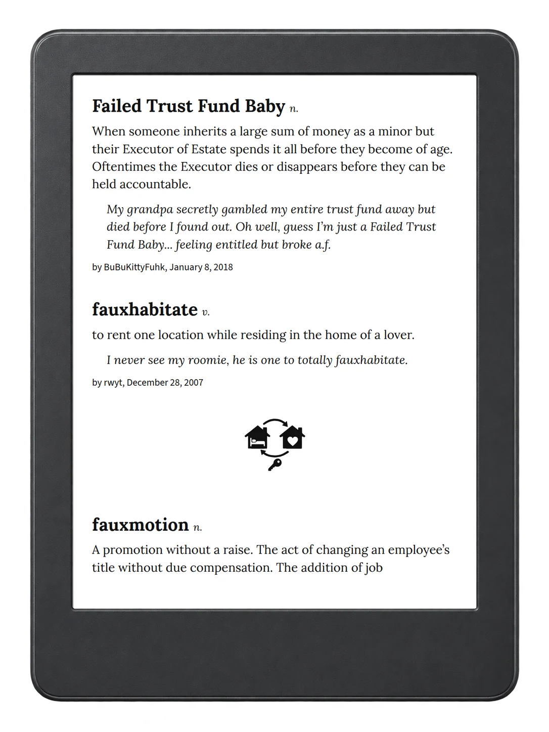 Selected passage from Urban Dictionary of Money on an illustrative e-reader (device not included)