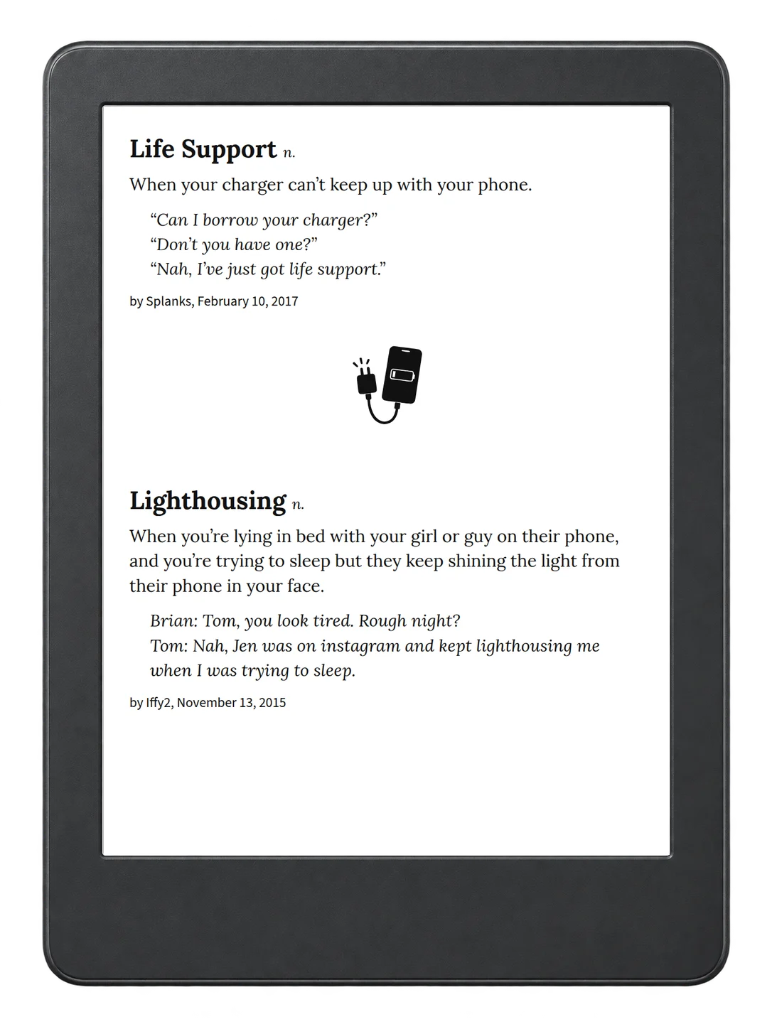 Selected passage from Urban Dictionary of Technology on an illustrative e-reader (device not included)