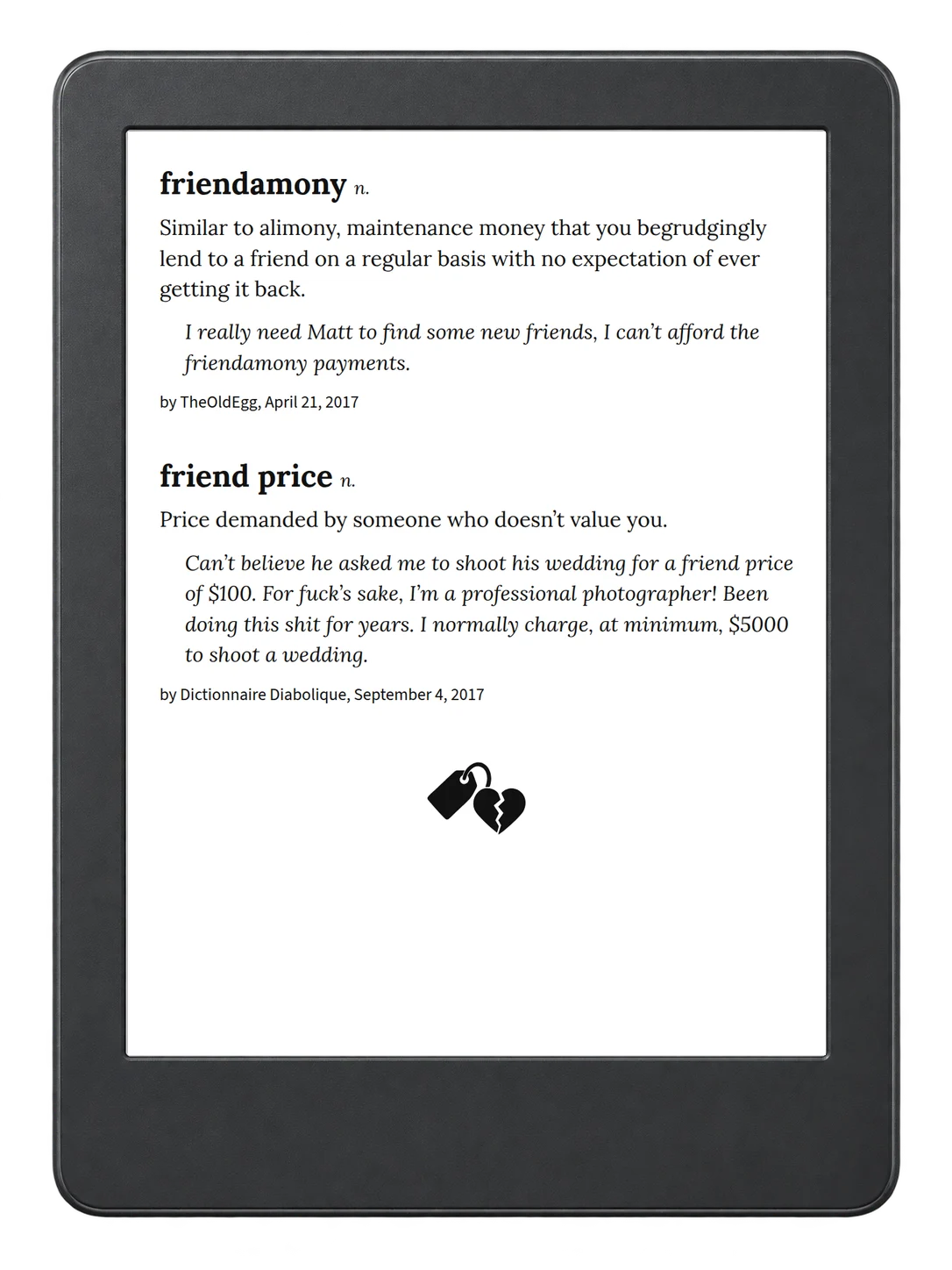 Selected passage from Urban Dictionary of Money on an illustrative e-reader (device not included)