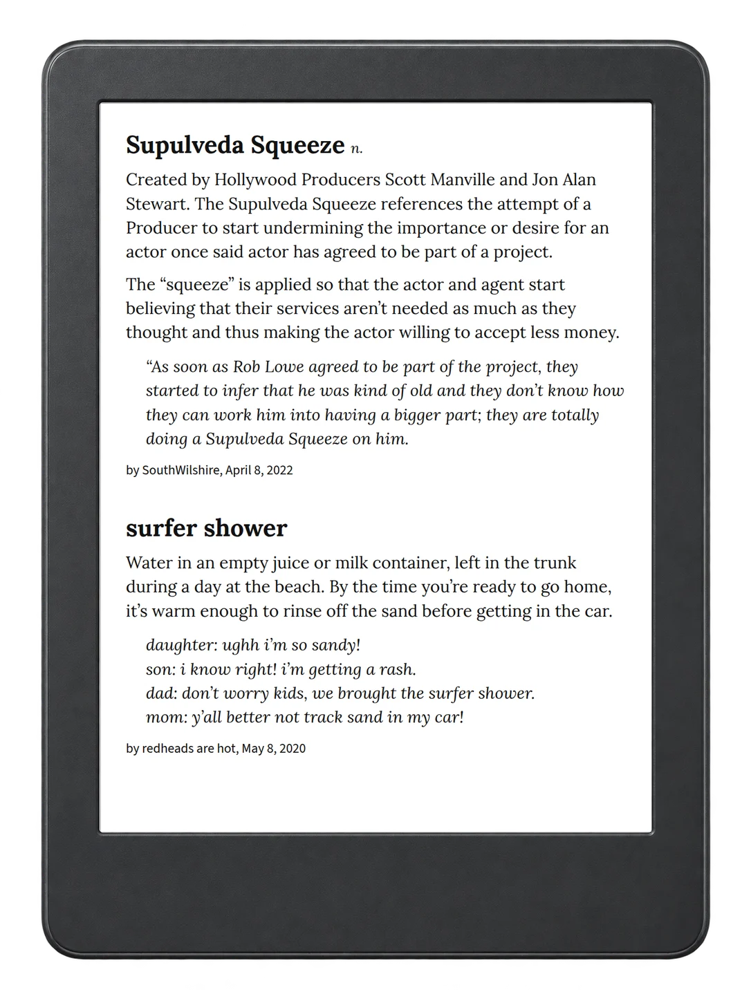 Selected passage from Urban Dictionary of Los Angeles on an illustrative e-reader (device not included)