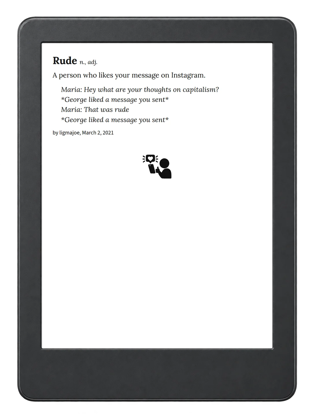 Selected passage from Urban Dictionary of Technology on an illustrative e-reader (device not included)