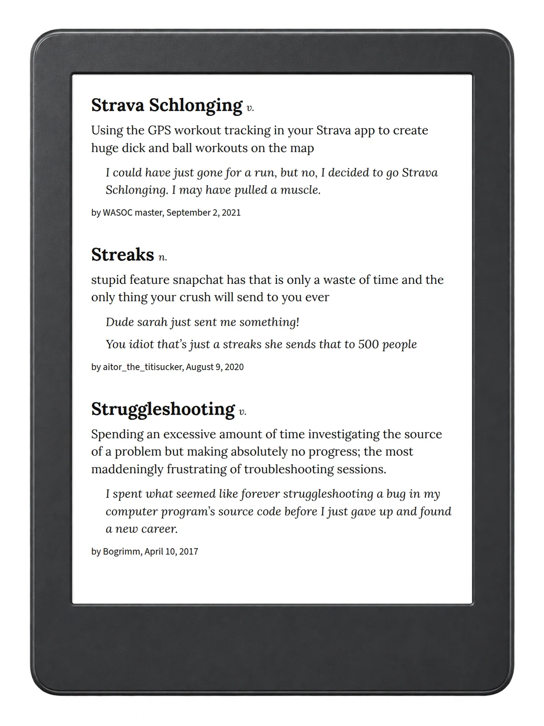 Selected passage from Urban Dictionary of Technology on an illustrative e-reader (device not included)