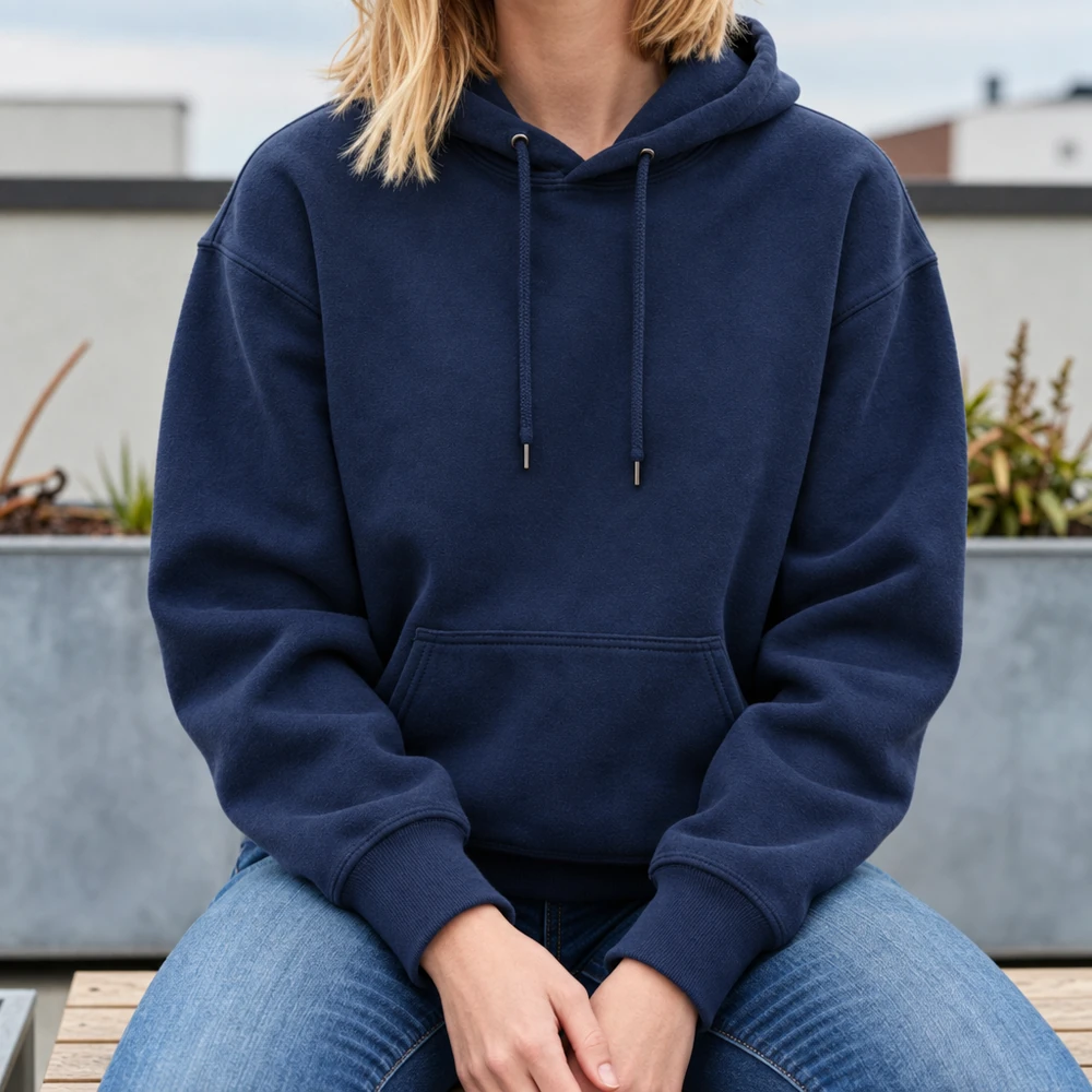 Blank hoodie navy on a model
