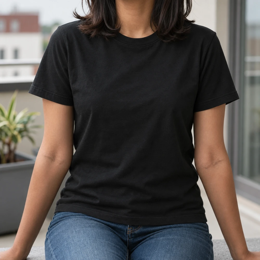 Blank tshirt black on a model
